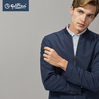 

Goldlion Goldlion 2019 spring&summer new product with a type of stitching elastic hem fashion baseball collar short jacket jacket blue S