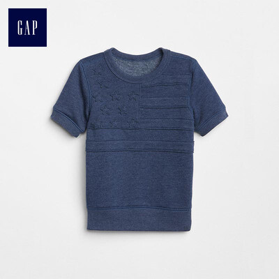 

GAP flagship store childrens casual wind&stripes flag pattern short-sleeved sweatshirt 319296 moderate indigo 110cm 5T