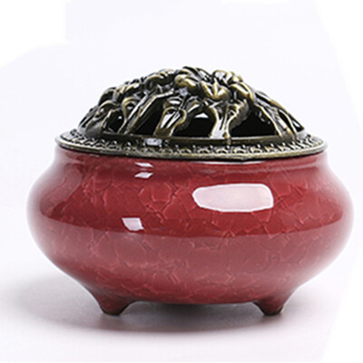 

Ceramic Ice Crack Porcelain Aromatherapy Diffuser Sandalwood Censer With Copper Cover For Buddhist Relax Porcelain Incense Burner