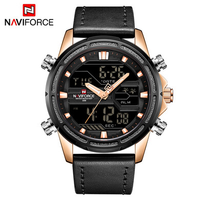 

NAVIFORCE NF9138 Sport Watches Men Leather Digital Quartz Analog Day Date Time Display Watch Waterproof Military Clock with Gift B