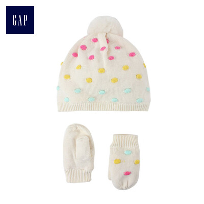 

GAP flagship store childrens clothing baby boy baby girl knitted wave point mittens small round hat set 375250 ivory white 0-6 months