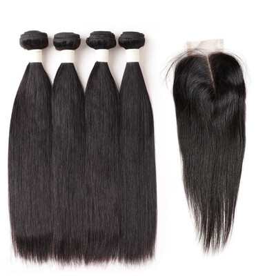 

Allove Remy Hair Brazilian Human Hair Weave Straight Hair 4pcs Bundles with Lace Closure Virgin Cheap Hair Extensions