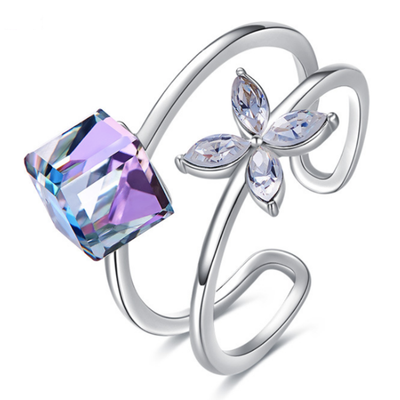 

925 Sterling Silver Square Sugar Block Ring for Wide Band Women Girls Swarovski Crystals Jewelry Sizer Adjuster for Loose Rings