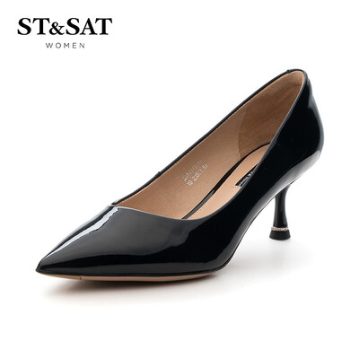 

Saturday ST & SAT lacquered cow leather high heel kitten with fashion shallow mouth shoes SS91111042 black 38