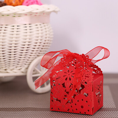 

20 PCS Laser Cut Delicate Carved Flower Elegant Candy Boxes with Ribbon for Party Birthday Wedding Banquet Kindergarten Bridal Sho