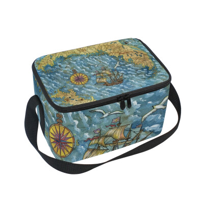 

ALAZA Insulated Lunch Box Treasures Map Lunch Bag for Men Women Portable Tote Bag Cooler Bag