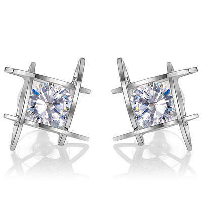 

Fashion Unique Square Bright Zircon Crystal Ear Studs Alloy Earrings for Women Jewelry Accessory