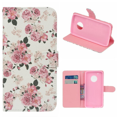 

MOONCASE Moto G5 PLUS painted pattern leather case - peony