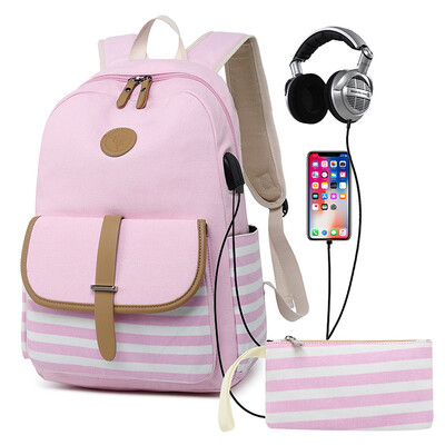 

2pcsSet Large Women Backpacks Female School Bag For Teenage Girls Blue Canvas Women Backpack USB Charge Shoulder Bag Rucksack