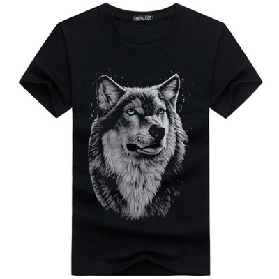 

High Quality Cotton Mens T-shirts 3d Print Wolf Tops Tees Cool Off White 2018 Fashion Funny Extended Plus Size 5XL