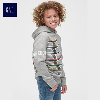 

GAP flagship store childrens clothing boy plus velvet hooded sweater childrens hooded sweater 402574 gray 130CM M