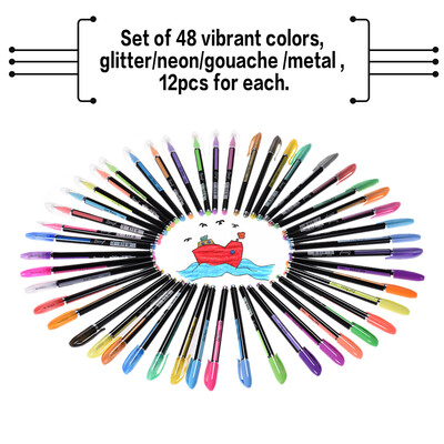 

48 Colors Gel Pens Includes Glitter Neon Gouache Metal Pens Marking Highlighting Drawing for Students Coloring Books