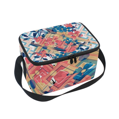 

Lunch Box Insulated Lunch Bag Large Cooler Floral In The Square Tote Bagfor Kids Men Women