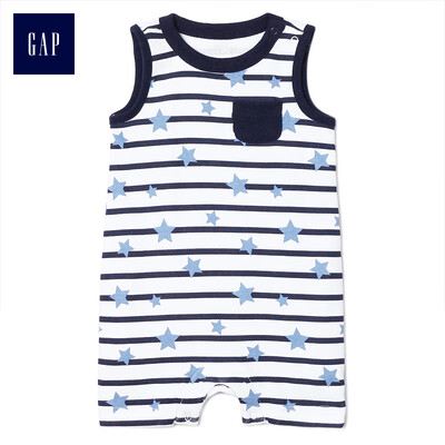 

GAP flagship store childrens clothing baby newborn star pattern short-sleeved one-piece jumpsuit baby romper 230240 light sense white 6-12M