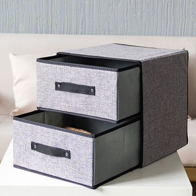 

New desktop washable fabric storage box drawer type double-breasted underwear storage box storage box cotton&linen box dark gray