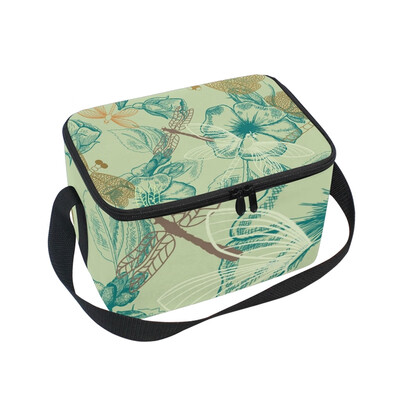 

ALAZA Lunch Box Dragonfly And Flower Insulated Lunch Bag Large Cooler Tote Bagfor Men Women
