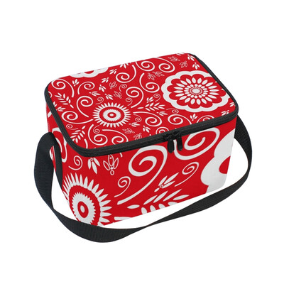 

ALAZA Insulated Lunch Box Floral Red Lunch Bag for Men Women Portable Tote Bag Cooler Bag