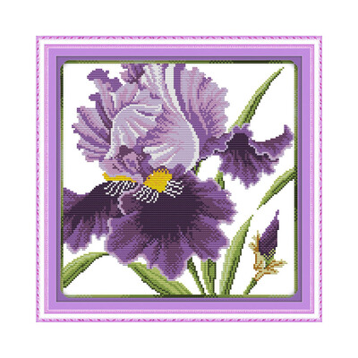 

DIY Handmade Needlework Counted Cross Stitch Set Embroidery Kit 14CT Purple Flowers Pattern Cross-Stitching 36 36cm Home Decorat