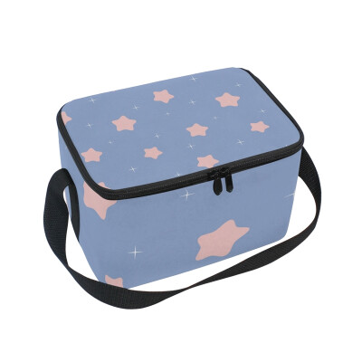 

ALAZA Insulated Lunch Box Purple Little Stars Lunch Bag for Men Women Portable Tote Bag Cooler Bag