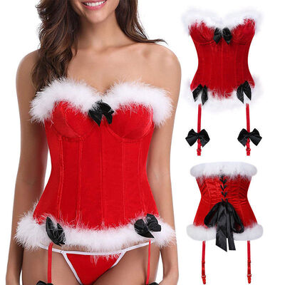 

SLIMBELLE Womens Mrs Santa Claus Set Party Costume Christmas Push Up Bustier Corset Top