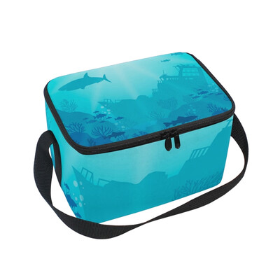 

ALAZA Lunch Box Insulated Ocean Shark Lunch Bag Large Cooler Tote Bagfor Men Women