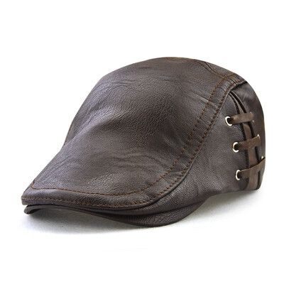 

TOHUIYAN Leather Newsboy Cap For Men Winter Warm Beret Hat British Gentleman Boina Gorras Planas Duckbill Visor Golf Peaked Hats
