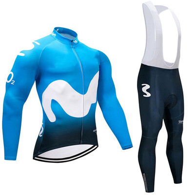 

2018 pro team Movistar winter thermal fleece cycling jersey bicycle clothing set ropa ciclismo invierno bike jersey bib pants kit