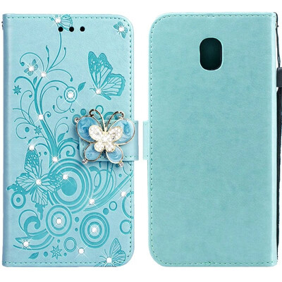 

MOONCASE Samsung Galaxy J7 2017 Butterfly Rhinestone Embossed Leather Case - Green