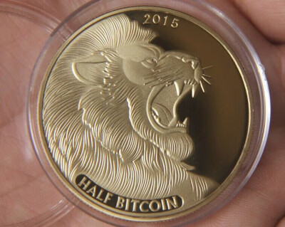 

2015 Lion HALF TITAN Physical Bitcoin GOLD Plated Souvenir Coin MEDAL