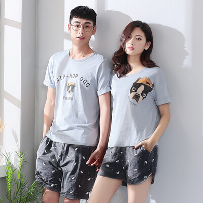 

Bejirog summer short-sleeved cotton couple pajamas summer men&women home service suit nightdress Korean cute spring 4682 men