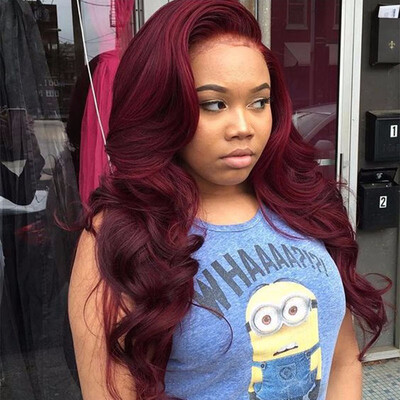 

Red 99J Human Hair Lace Front Wig Wavy 100 Brazilian Hair Plucked Glueless Lace Frontal Wig For Black Women Dark Wine Color Wigs