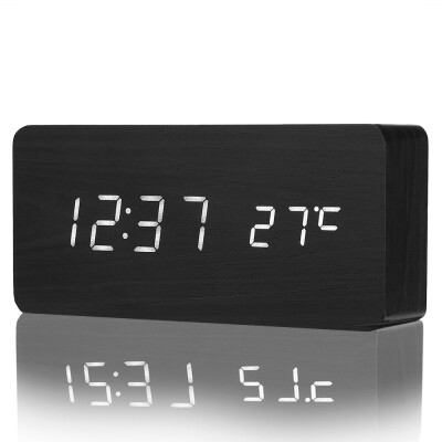 

LED Wooden Alarm Clock Time Temperature Calendar Display