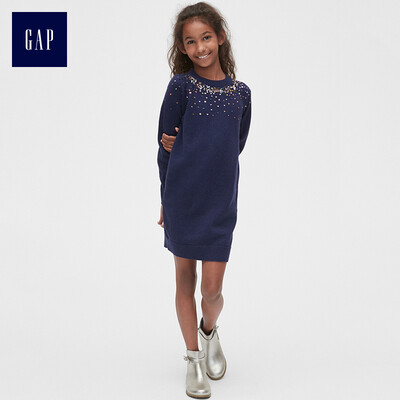 

GAP flagship store girls sequins long sleeve knit dress 395166 navy blue L