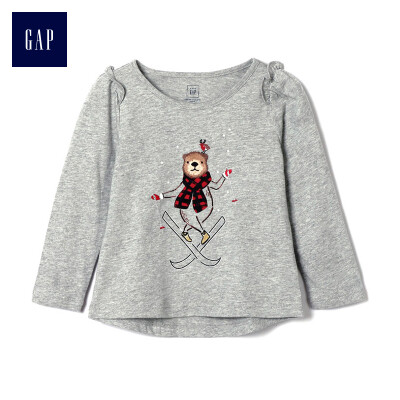 

GAP flagship store female young comfortable cotton winter pattern ruffled T-shirt 124333 bear pattern 3YRS