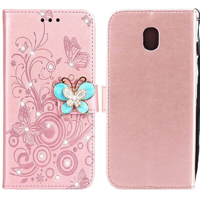 

MOONCASE Samsung Galaxy J5 2017 Butterfly Rhinestone Embossed Leather Case - Rose Gold