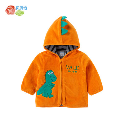 

Beibei Yi boy coral fleece hooded jacket 2018 autumn&winter new animal print warm coat 183S533 orange 3 years old height 100cm