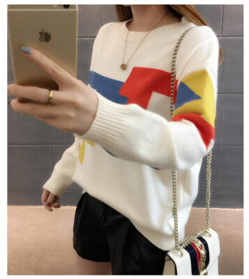 

2018 autumn&winter new Korean version of pullover sweater knitted sweater individual color short style round collar base coat