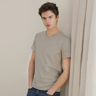 

Beijing Tokyo made JZAO mens V-neck T-shirt cotton short-sleeved spring&summer simple new high-quality long-staple cotton gray