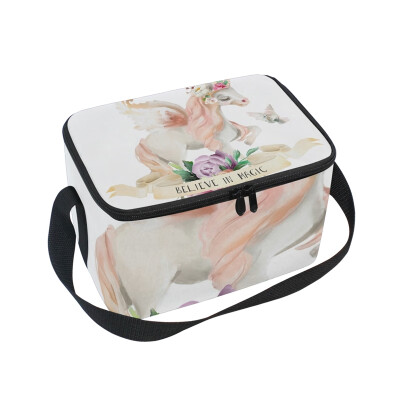 

ALAZA Lunch Box Insulated Lunch Bag Large Cooler Dreaming Unicorn Flowers Tote Bag