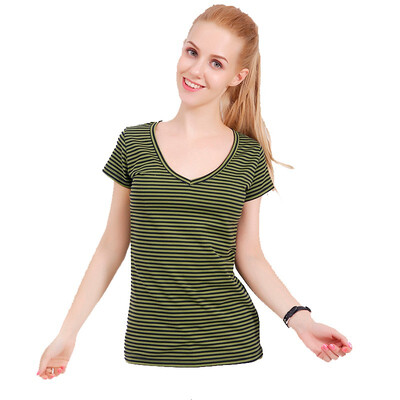 

Fashion new style cotton tshirt women summer V-neck cool t shirt female short sleeve tops small striped Lady casual t-shirt