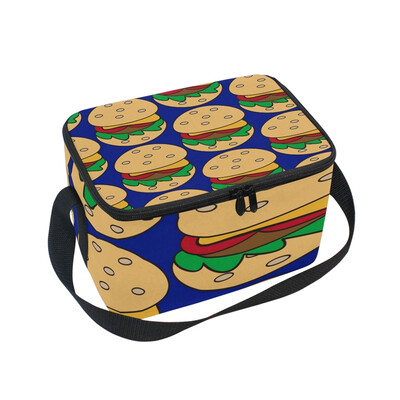 

ALAZA Insulated Lunch Box Cute Hamburger Lunch Bag for Men Women Portable Tote Bag Cooler Bag