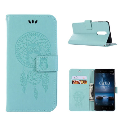 

MOONCASE Nokia 51 Windbell Owl Embossed Leather Case - Green