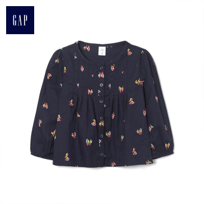 

GAP flagship store female young print pleated round neck long sleeve shirt 399240 fresh bean sand green 5YRS