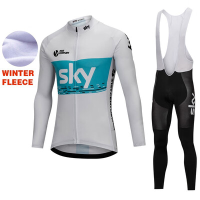 

2018 pro team Sky winter thermal fleece cycling jersey bicycle clothing set ropa ciclismo invierno MTB bike jersey bib pants kit