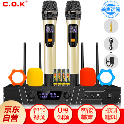 

COK AK-7105 wireless microphone adjustable frequency microphone one for two family KTV sound engineering conference host special microphone