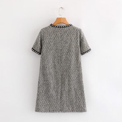 

women pearls beading tweed mini dress