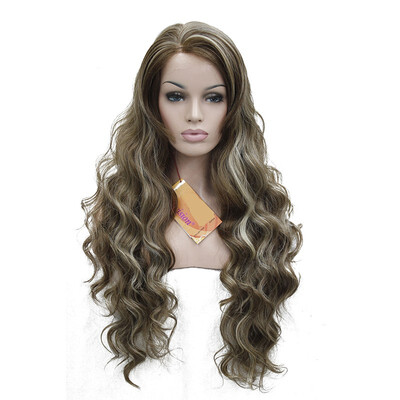 

StrongBeauty Lace Front Wavy Brown Highlighted Full Synthetic Wig Womens Lace Wigs