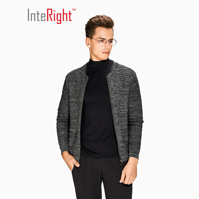 

INTERIGHT Mens Baseball Collar Long Sleeve Zip Sweater Knit Cardigan Dark Gray