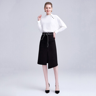 

Her pool womens 2018 autumn&winter new long-sleeved half-high collar shirt with lace skirt fashion suit T83Z1431A7XXL white