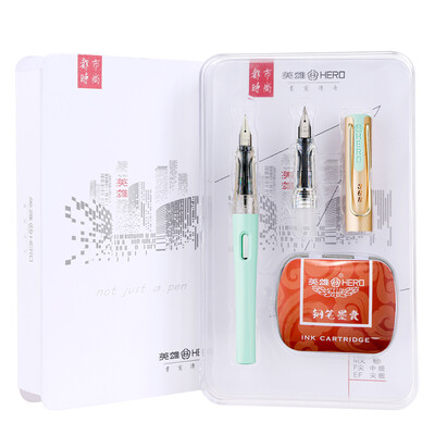 

Hero HERO 368 Mermaid Green EFF Double-tip Thin Thick Film Urban Fashion Office Student Word Pen Pen Gift 10 Ink Bags Gold Gift Box Set